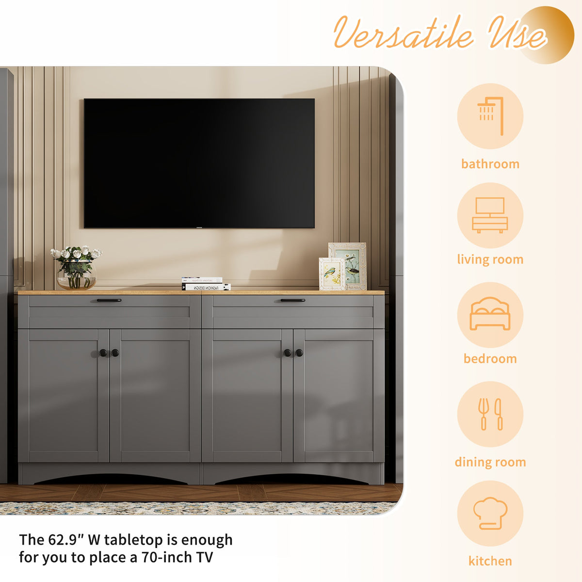 Farmhouse TV Stand with 2 Drawers for TVs Up to 70"