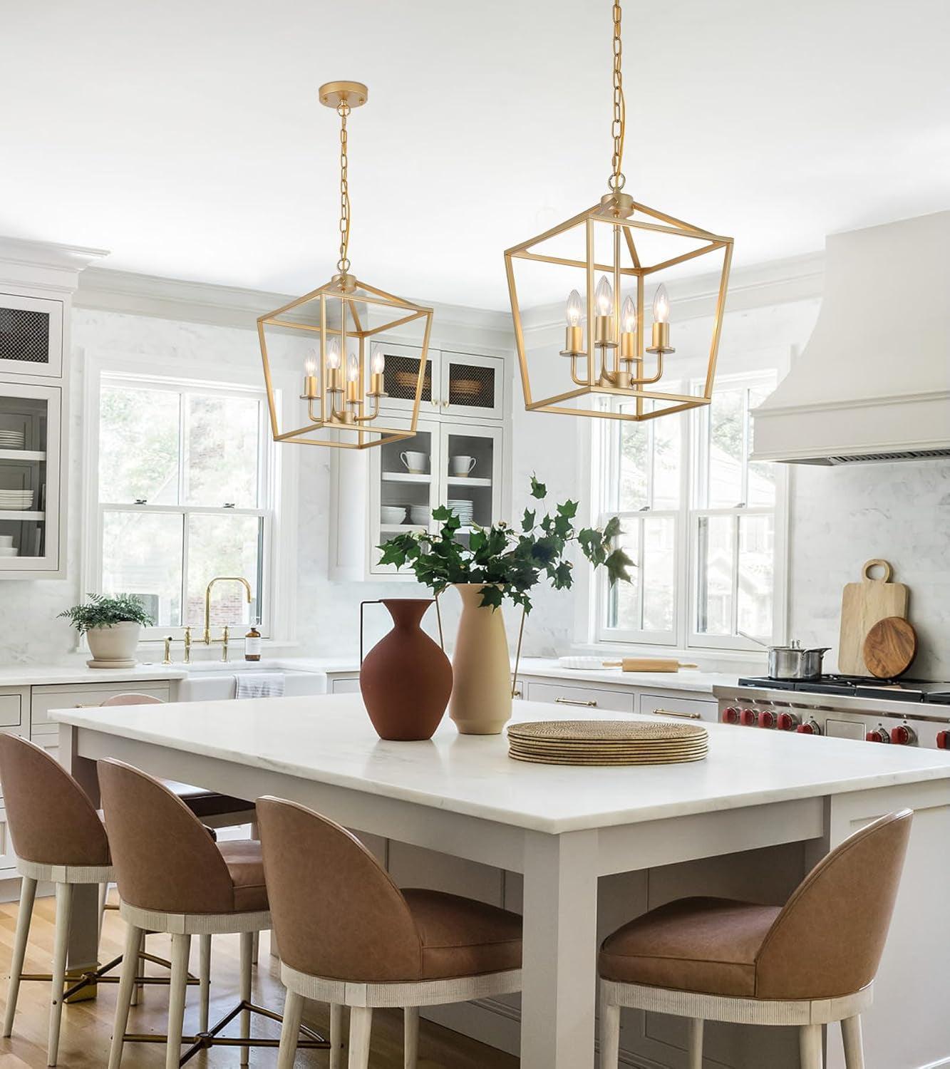 Industrial Gold Four Light Chandelier Lantern Fixture