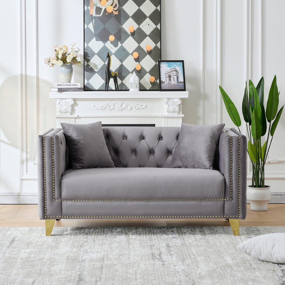 58" Chesterfield Velvet Sofa - 2 Seater Modern Loveseat