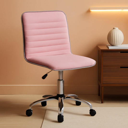 Velvet Low Back Vanity Chair Apricot Pink Height Adjustable Swivel Chair