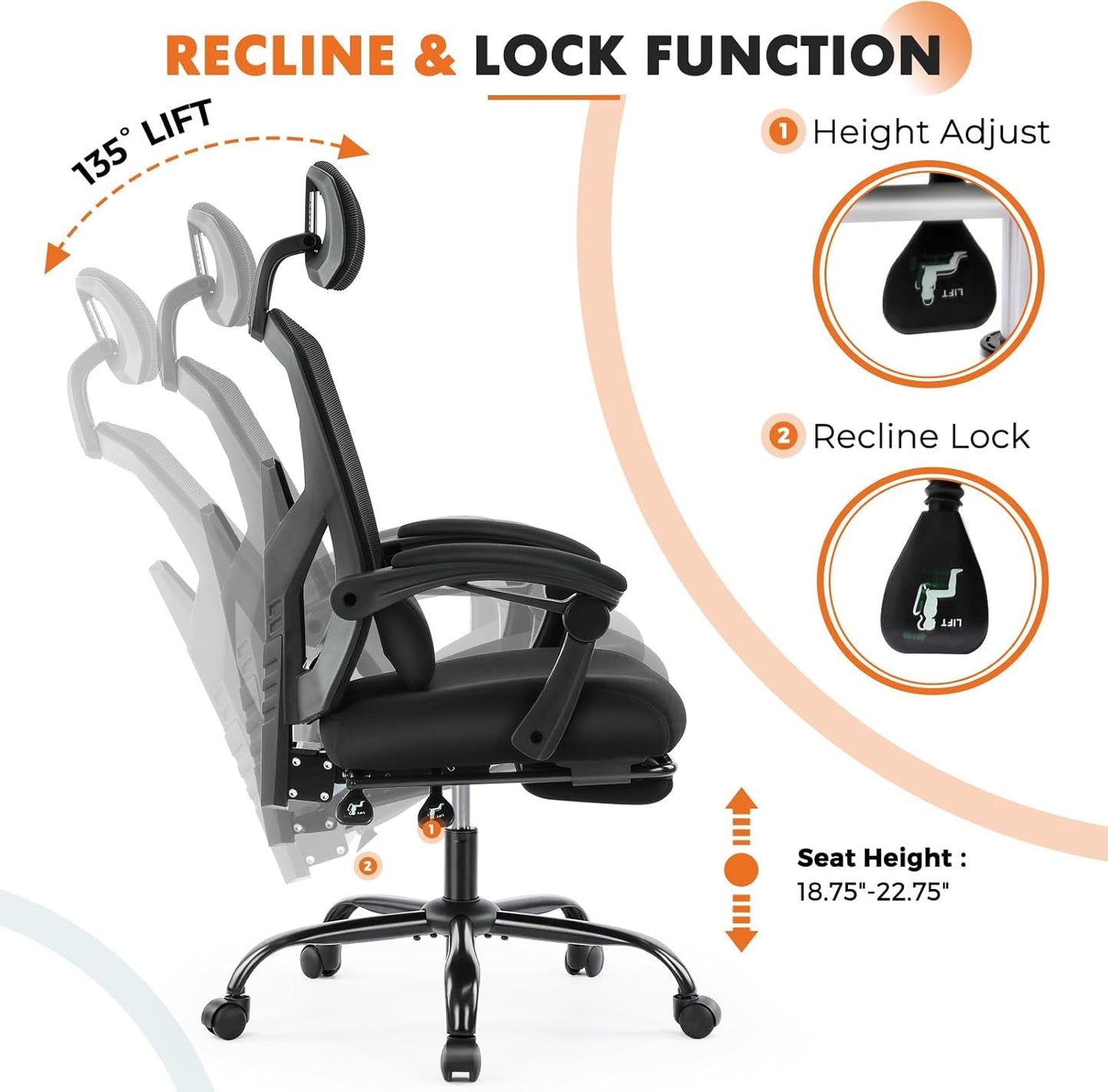 Black Ergonomic Office Desk Chair With Lumbar Support