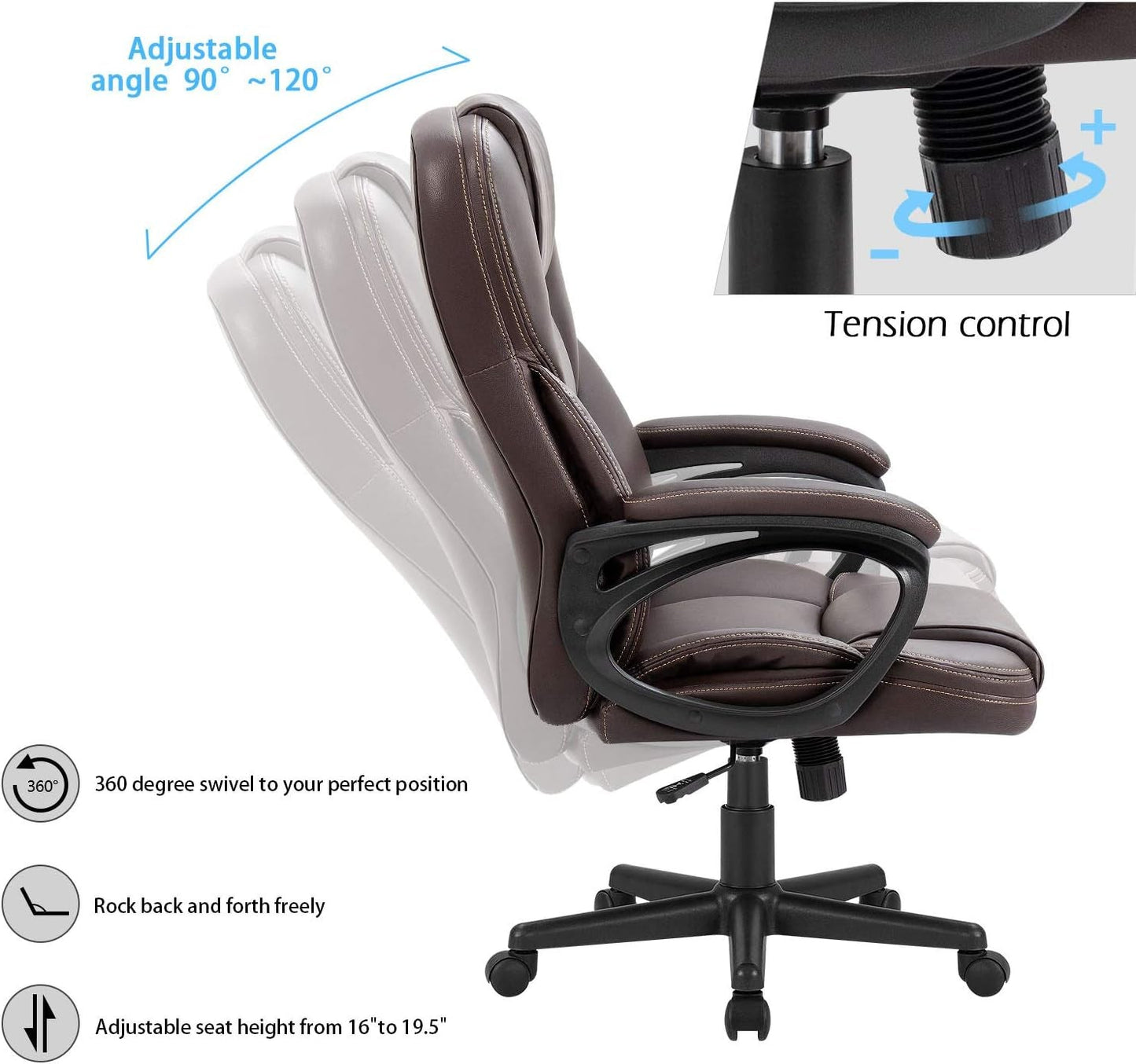 Executive Office Chair With Lumbar Support Brown PU Leather