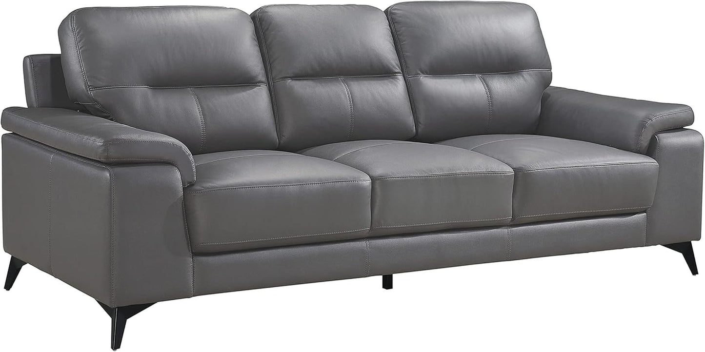 Top Grain Leather Two Piece Living Room Sofa Set Dark Gray
