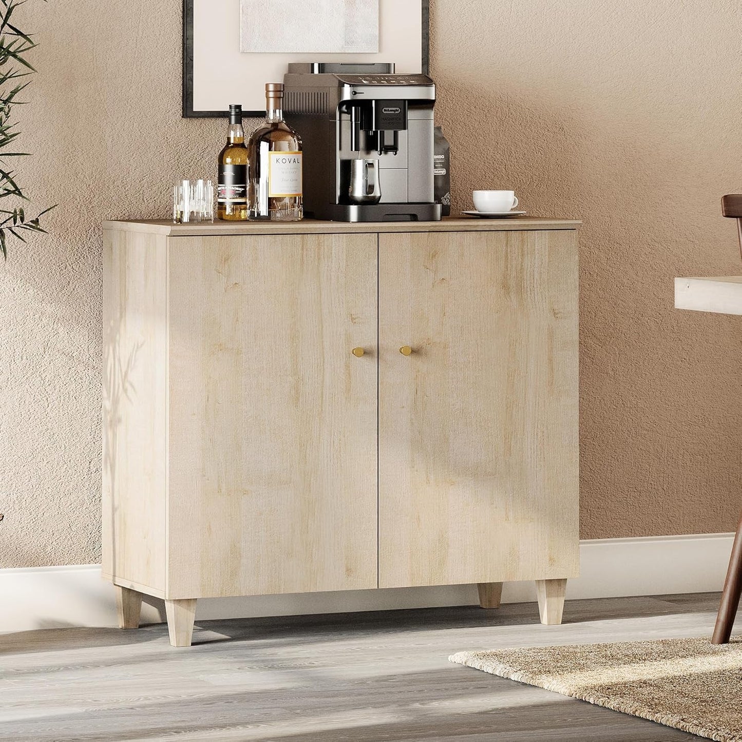 35.4 Inch Wide Light Oak Sideboard Storage Cabinet