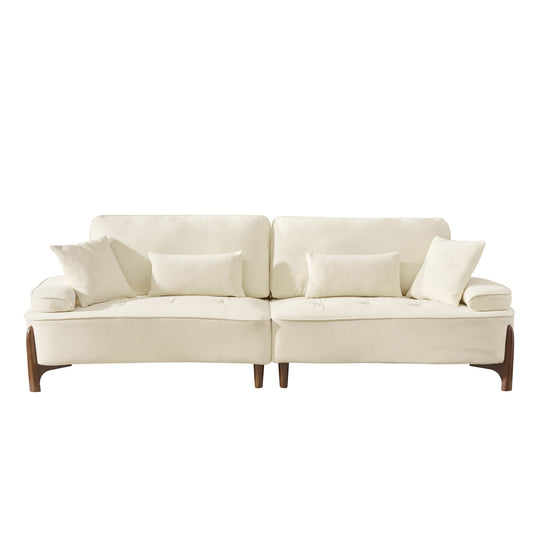 103 Inch Comfortable Deep Seated Sofa with Pillows in Beige Cloud Velvet Polyester for Bedroom, Living Room, Office