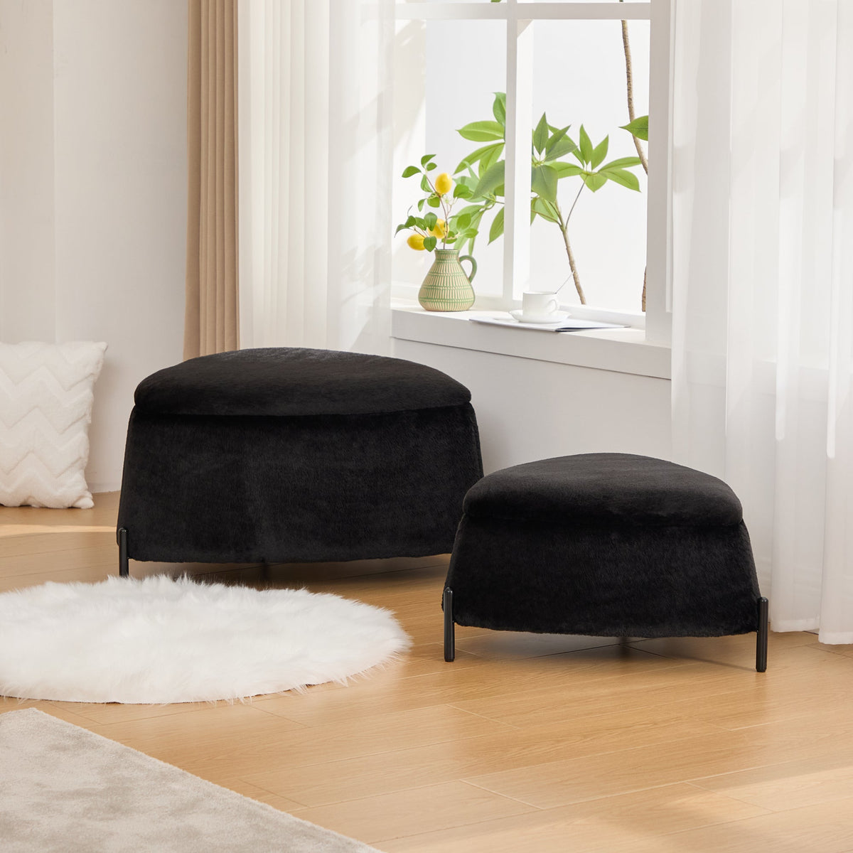 29.9" Wide 2-Piece Upholstered Storage Ottoman Set