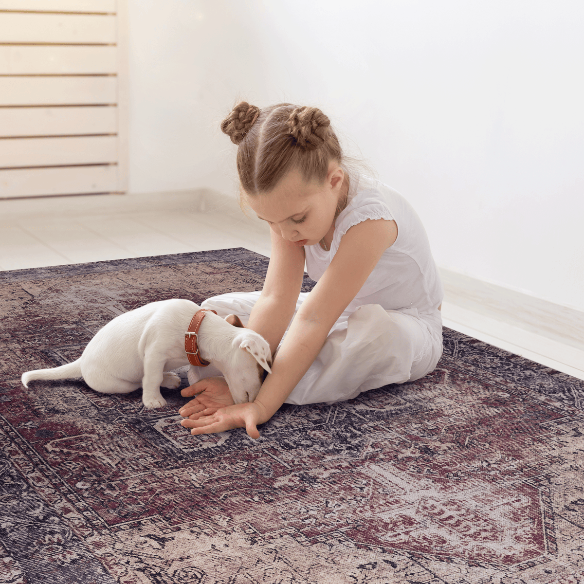 Maval Burgundy Washable 3x5 Area Rug