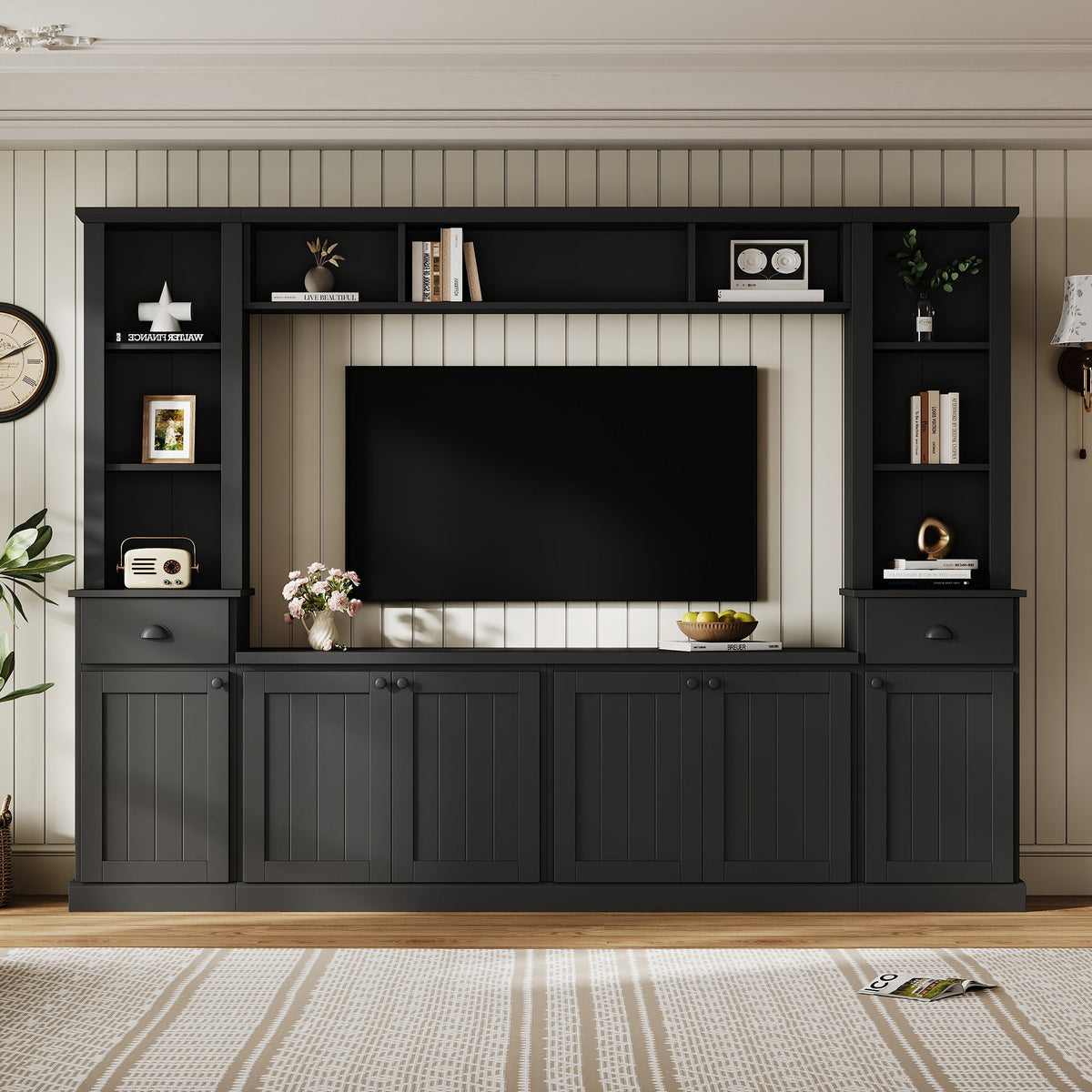 Minimalist Entertainment Wall Unit Set with Bridge
