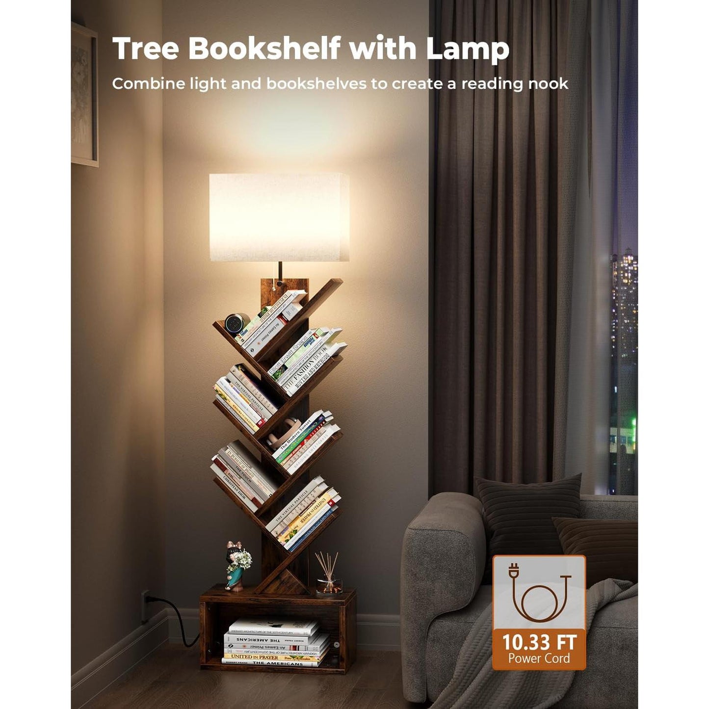 6 Tier Tree Bookshelf With Light Rustic Brown Home Office