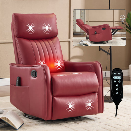 Red Faux Leather Heat Massage Manual Recliner Chair