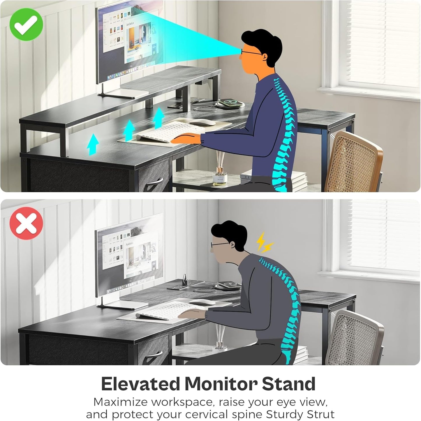 47 Inch L Shaped Desk With Led Lights And Power Outlets Grey