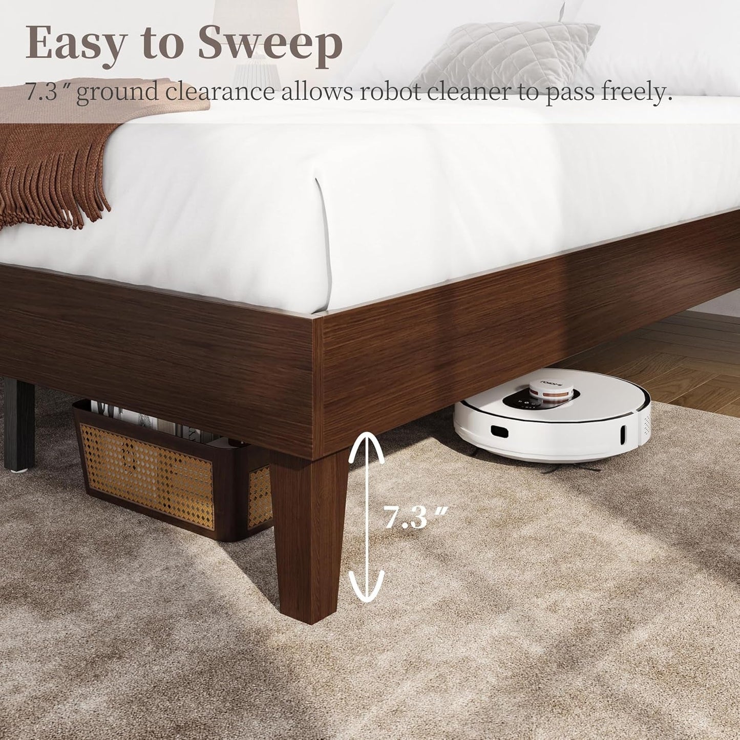 Queen Platform Bed Frame Dark Walnut Underbed Storage