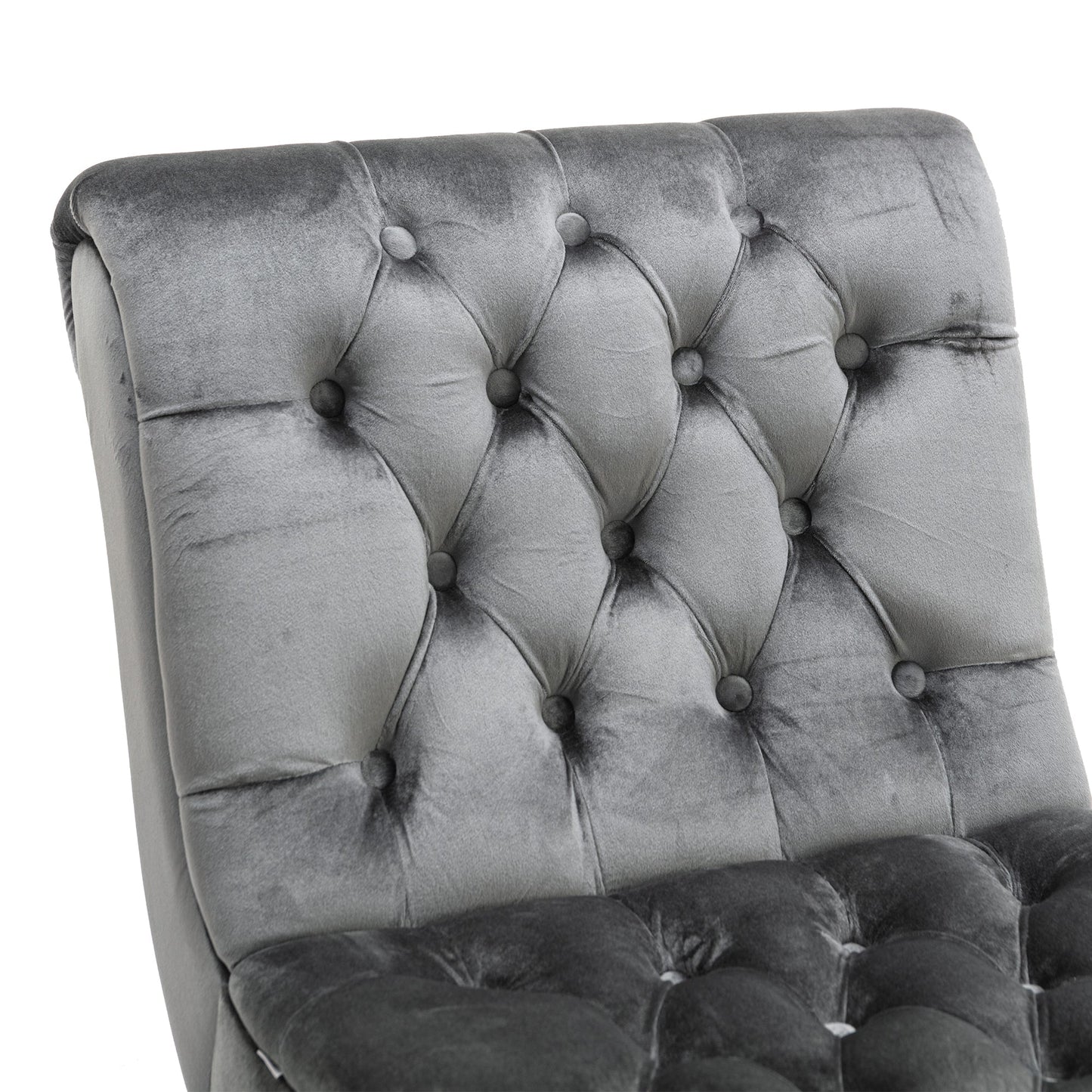COOLMORE Modern Velvet Armless Accent Living Room Chair / Leisure Chair,Upholstered Fabric Button Comfortable Chair with Wooden Legs for Bedroom, Living Room, Office (Silver Velvet)
