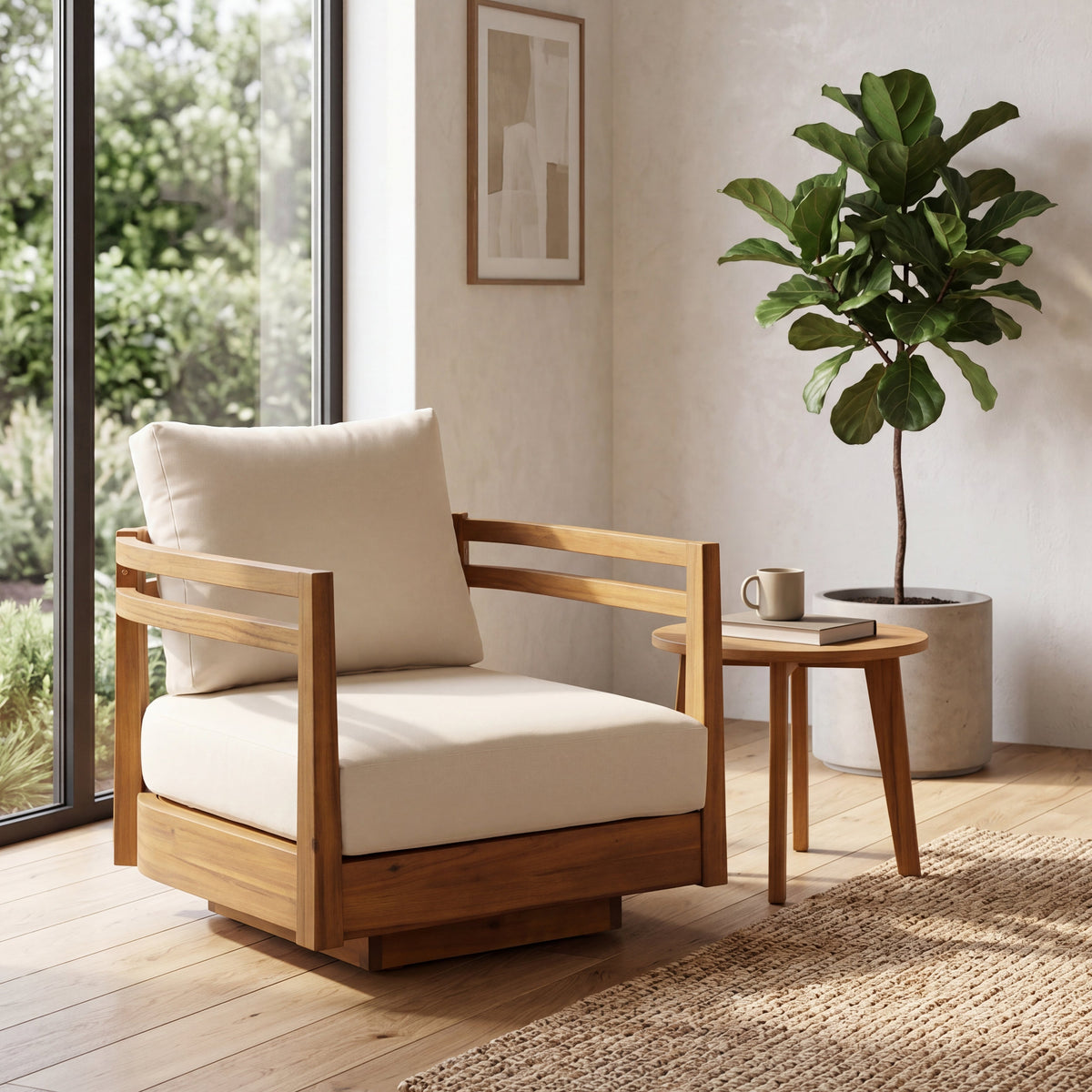 Acacia Wood Outdoor Swivel Chair