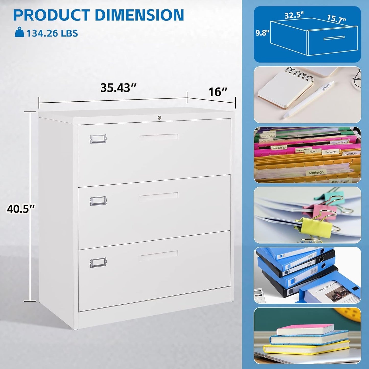 Lateral File Cabinet 3 Drawer With Lock For Office Use
