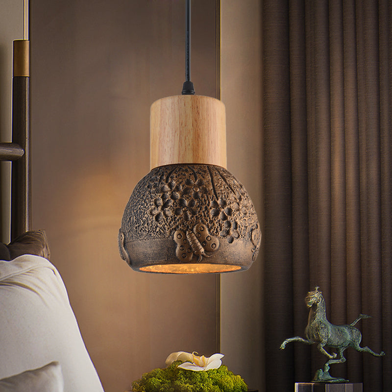 Enrich Your Space with Industrial Charm and Natural Beauty: The Cement Ceiling Light with Wood Dome