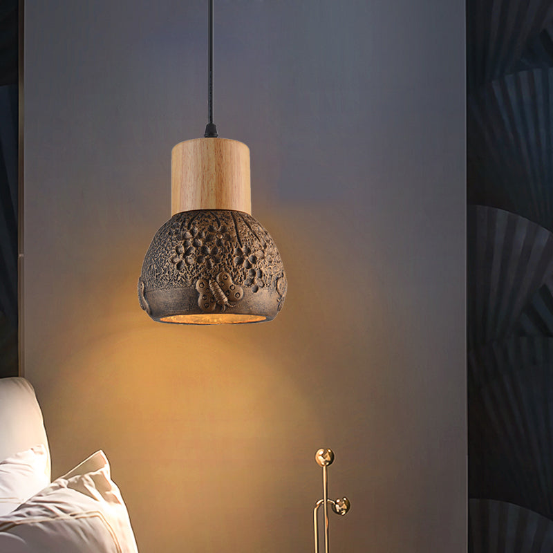 Enrich Your Space with Industrial Charm and Natural Beauty: The Cement Ceiling Light with Wood Dome