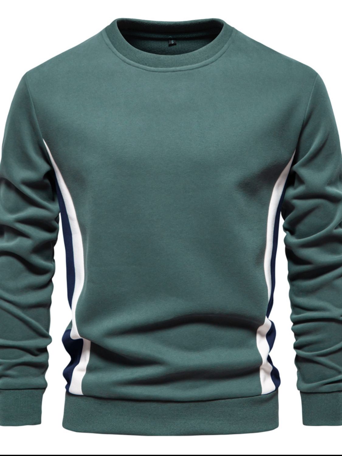 Side Striped Contrast Round Neck Sweatshirt