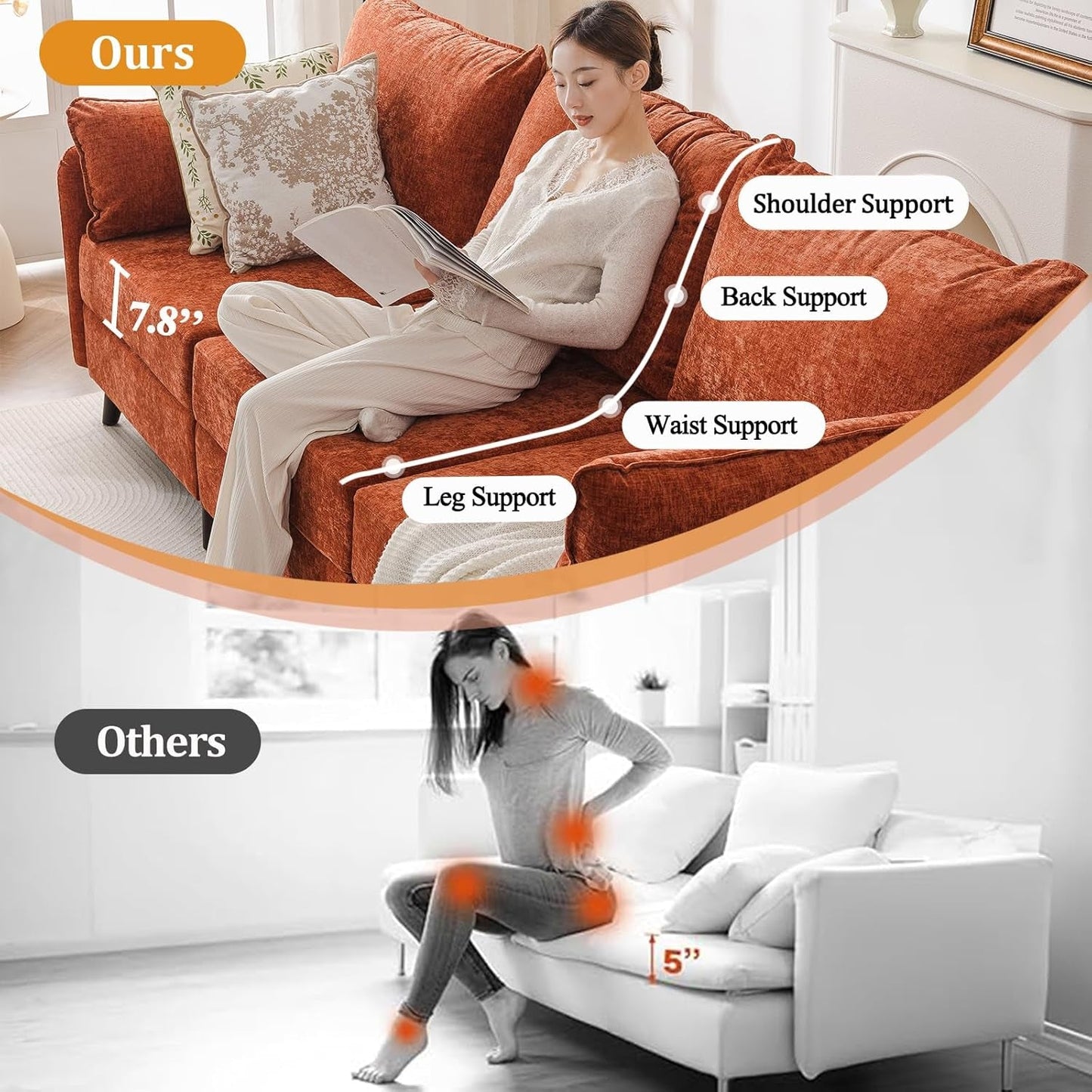 Velvet Orange 135 Modular Sectional Sofa Storage Ottoman