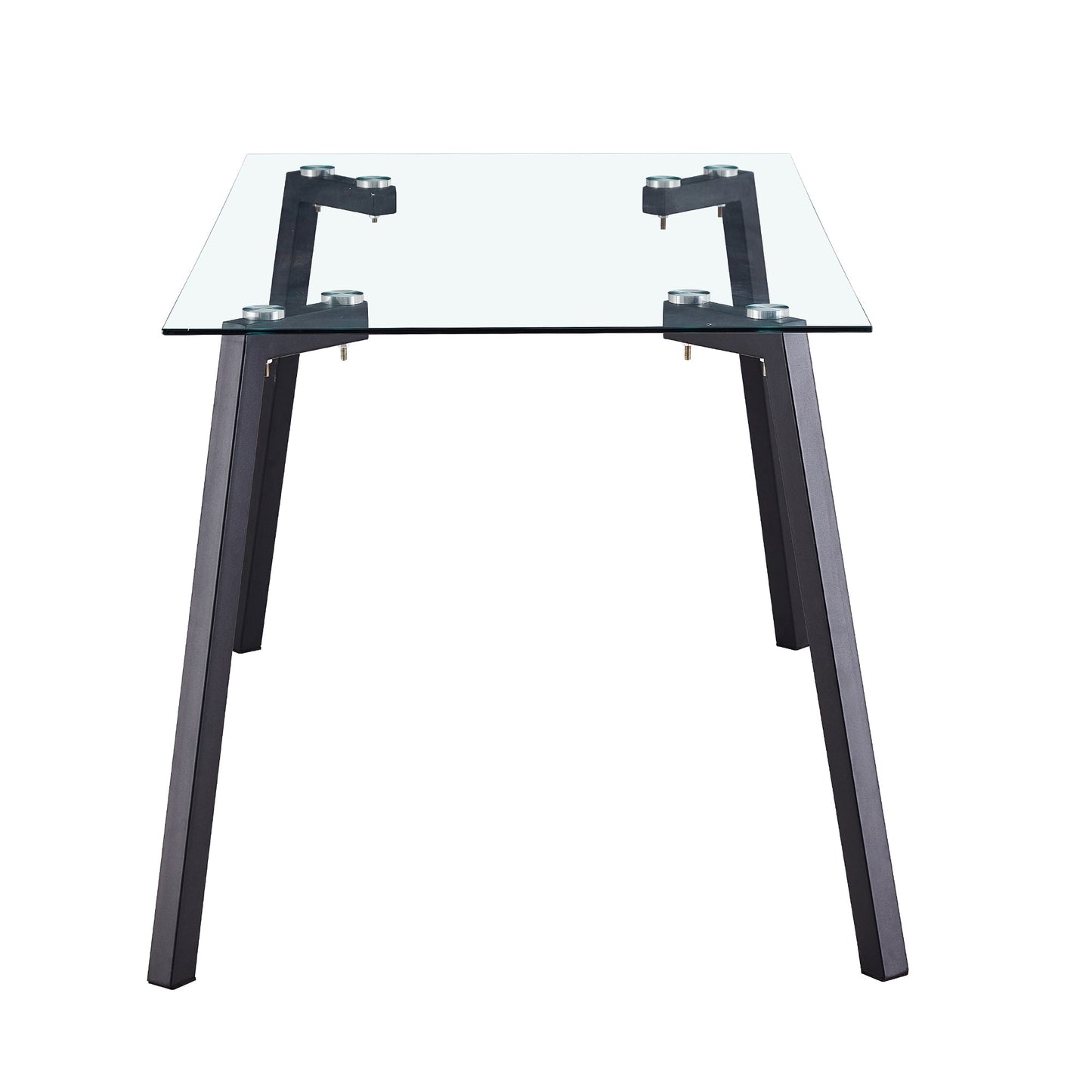 Modern Minimalist Rectangular Glass Dining Table with 0.31' Tempered Glass Tabletop and Black Coating Metal Legs, Writing Table Desk, for Kitchen Dining Living Room, 51' W x 31'D x 30' H.W1151S01839