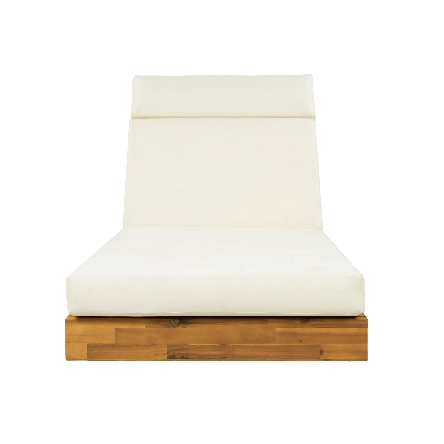 Modern Acacia Wood Outdoor Chaise Lounge with Beige Cushion