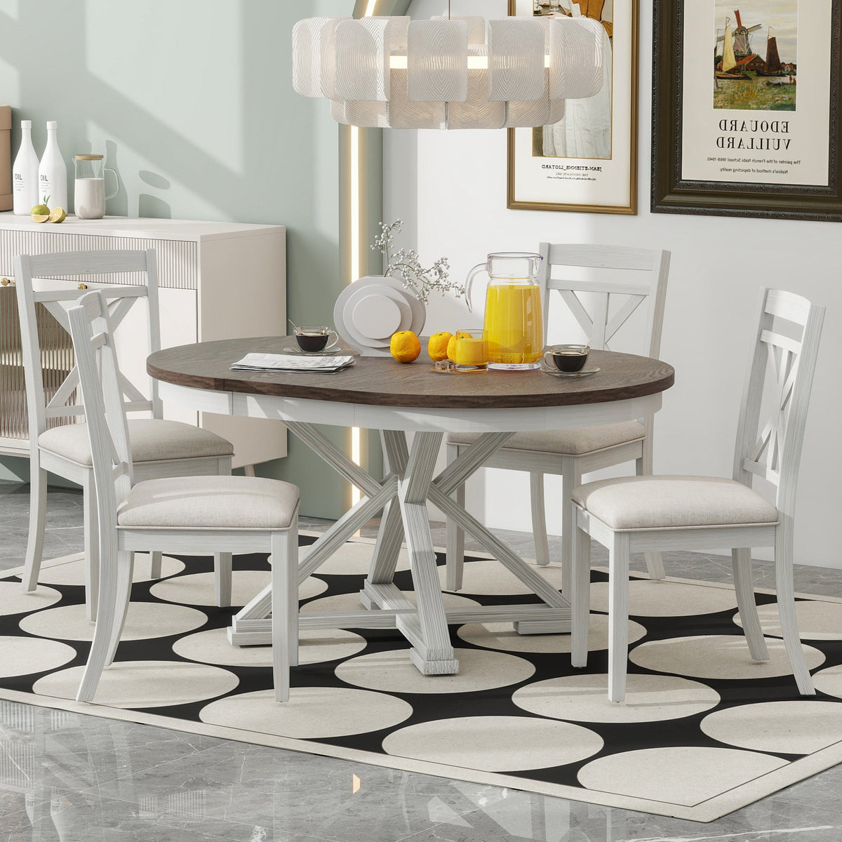 TREXM 5-Piece Retro Functional Dining Table Set