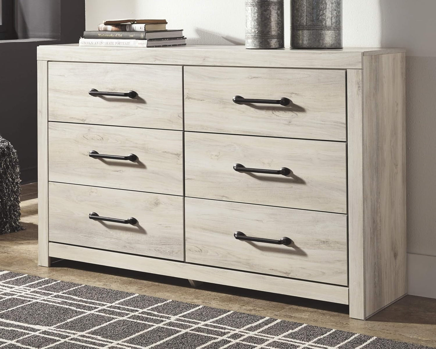 Cambeck Farmhouse Industrial 6 Drawer Dresser Whitewash