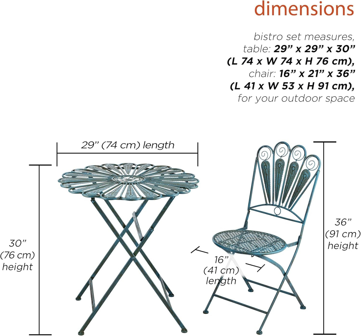 Bistro Set 3 Piece Light Blue Outdoor Patio Furniture