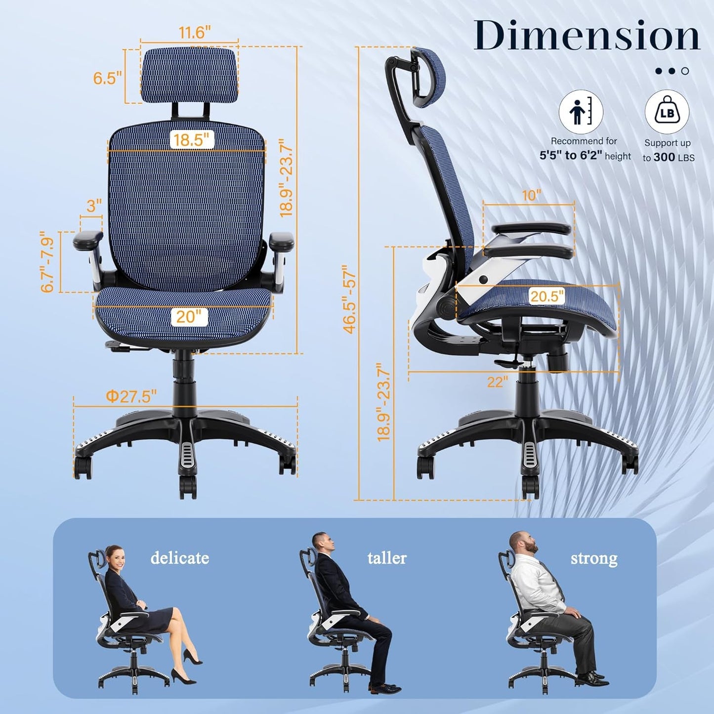 Blue Ergonomic Mesh Office Chair With Lumbar Support