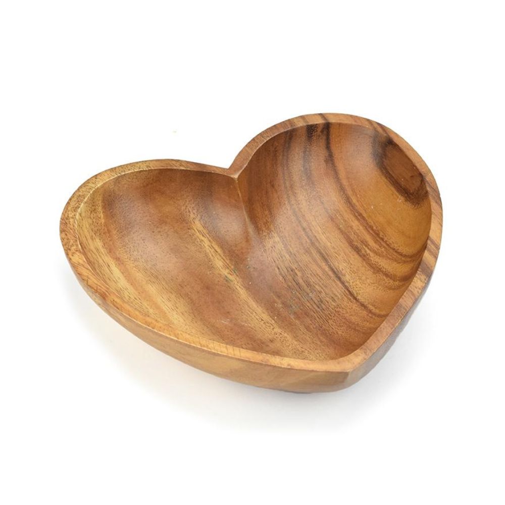 Heart Shaped Acacia Wood Bowl 8"