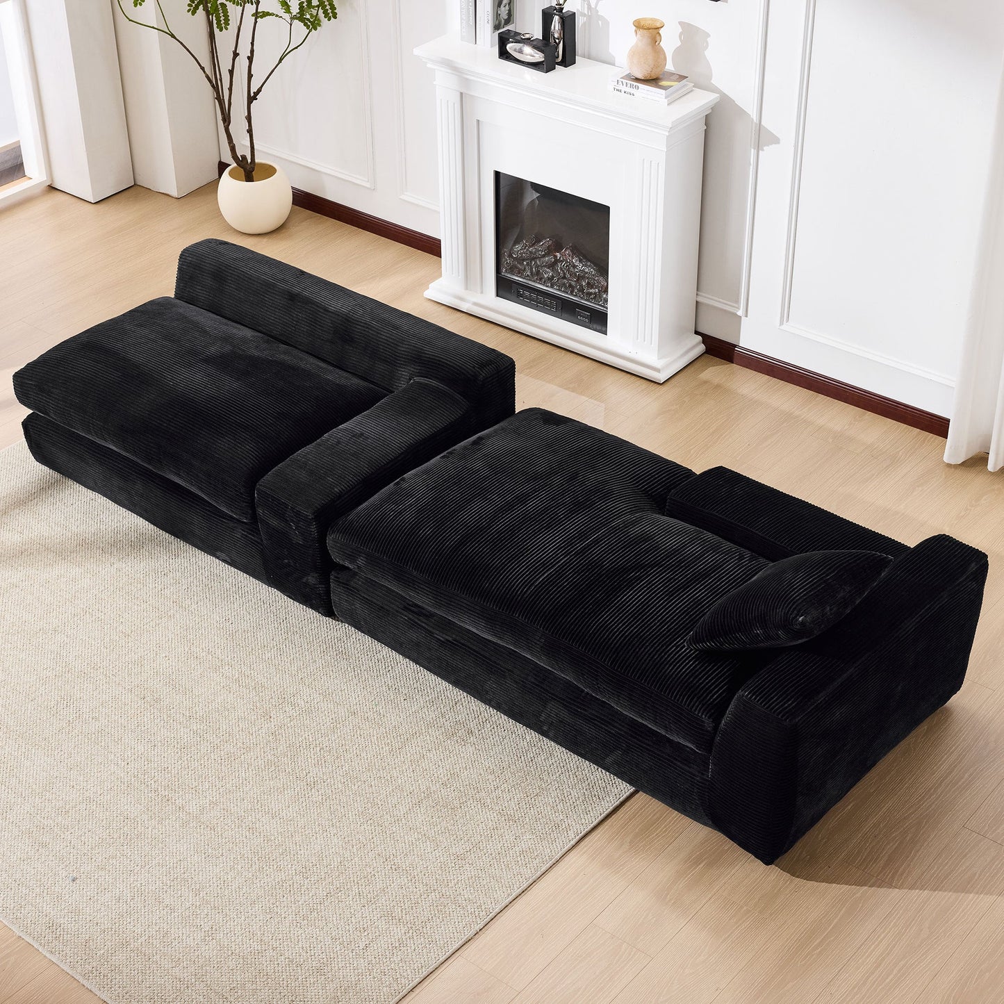 99*69' Modular Sectional Living Room Sofa Set, Modern Minimalist Style Couch, Upholstered Sleeper Sofa for Living Room, Bedroom, 2 PC Free Combination, Installation-free Sofa, L-Shape, Black