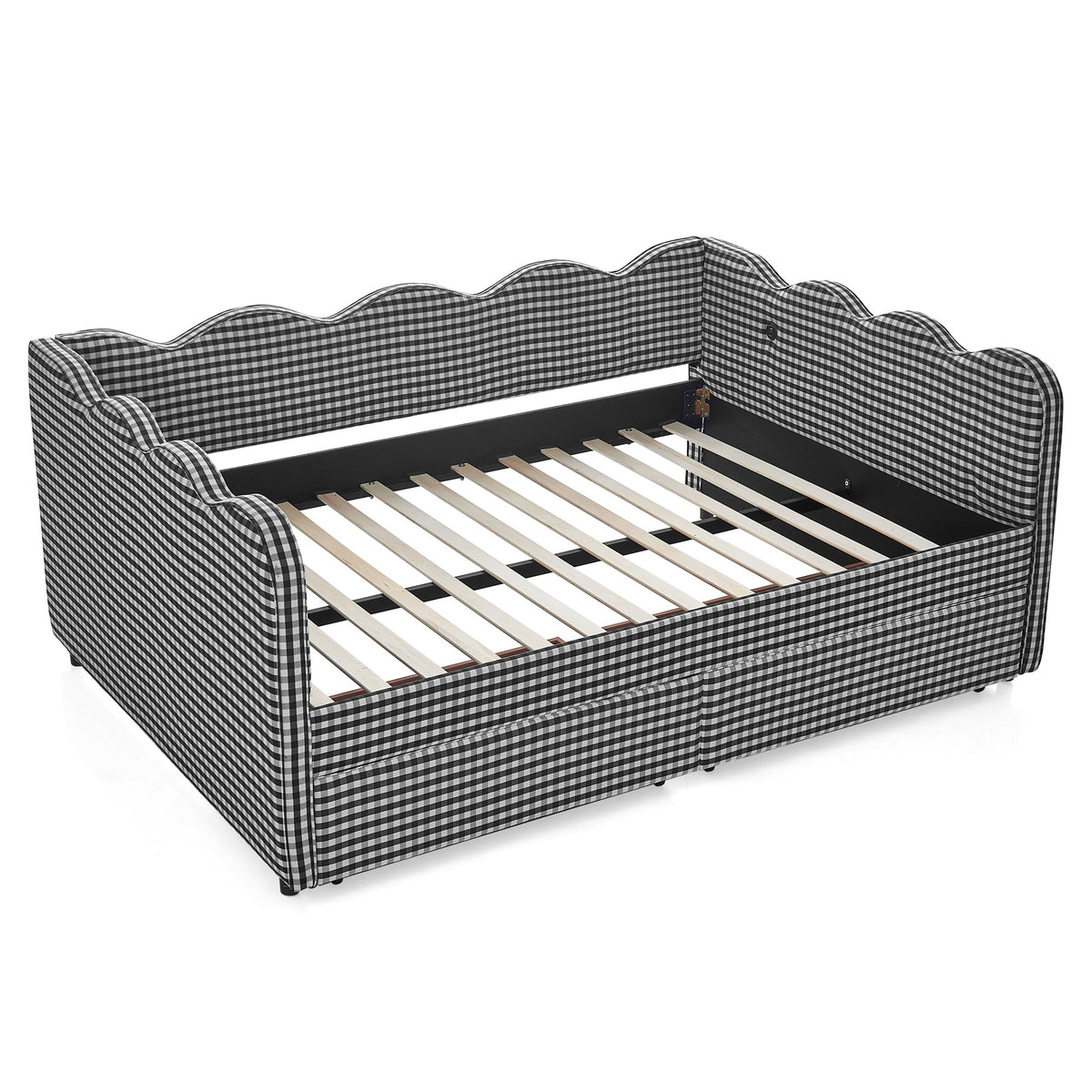 Full Size Cozy Gingham Daybed with Two Storage Drawers
