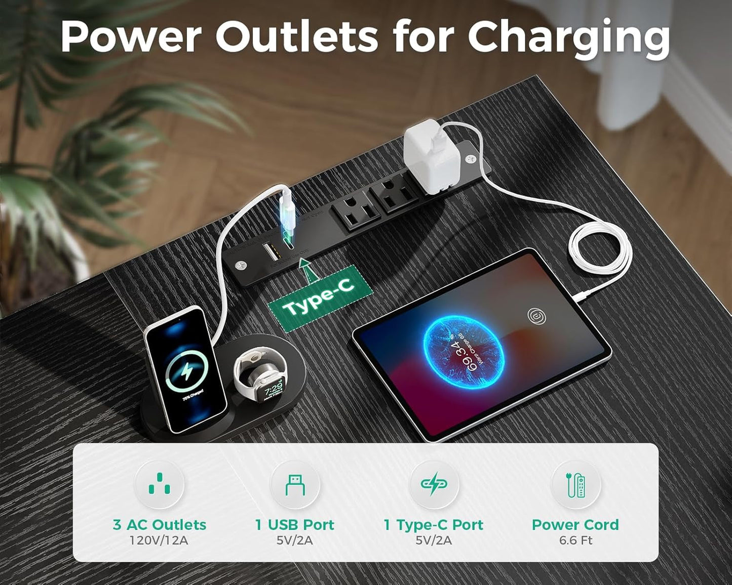 L Shaped Computer Desk 55 Inch With 6 Drawers Home Office