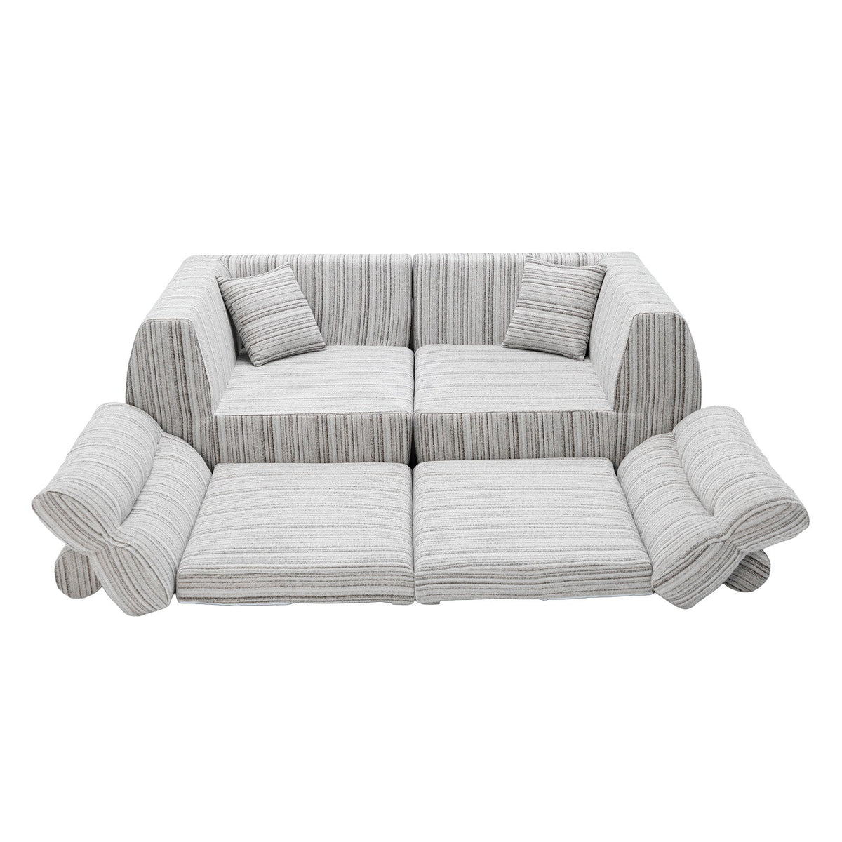 Chenille Stripe Fabric Compressed Sponge Sofa, 3-Seater