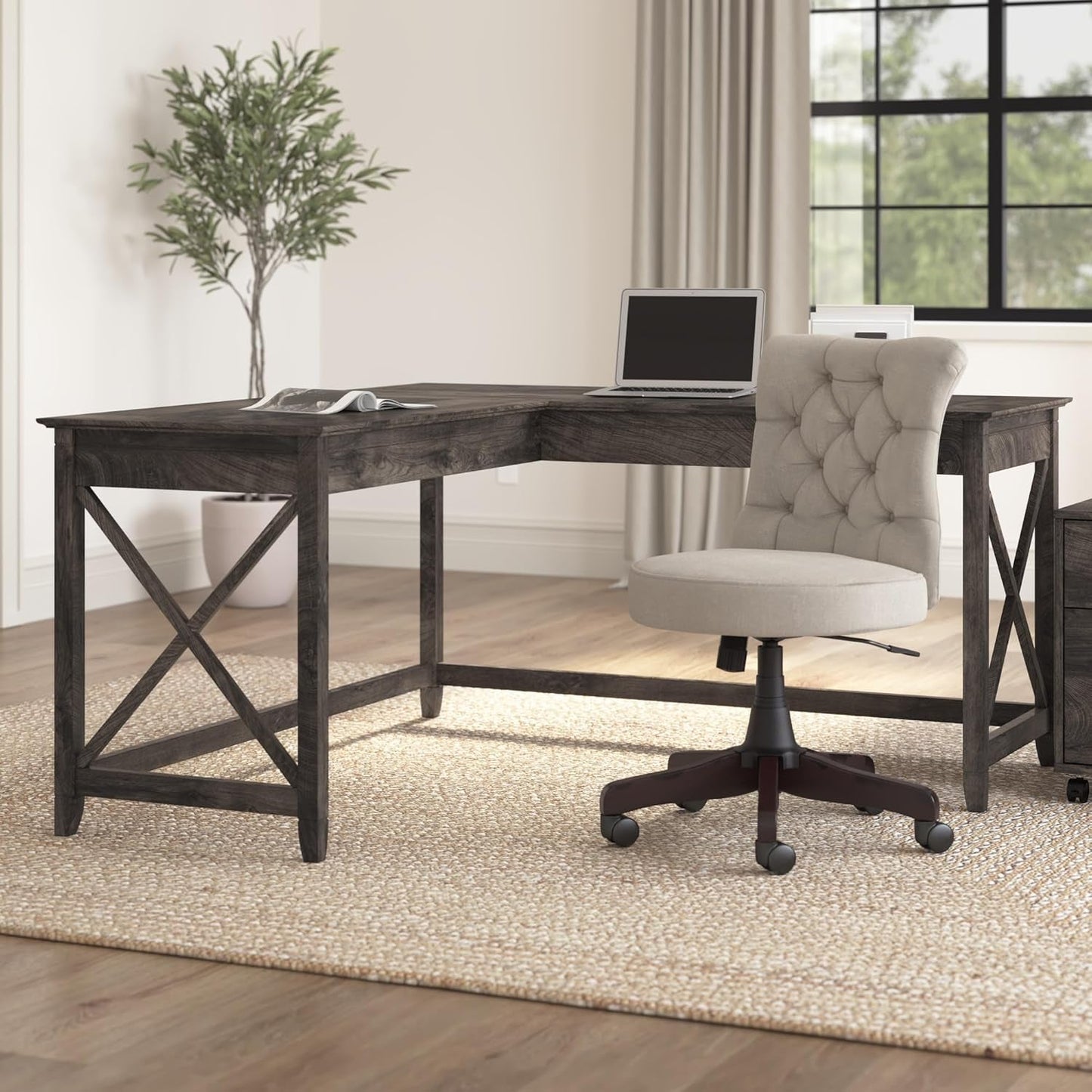 60 Inch L Shaped Desk Modern Farmhouse Home Office