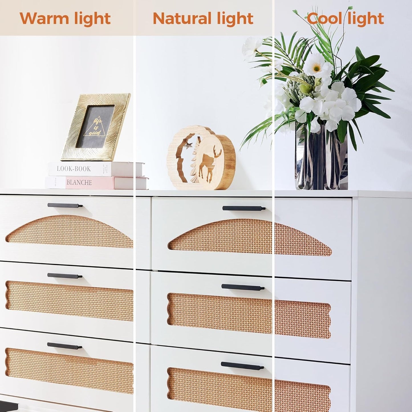 Six Drawer White Dresser With Industrial Steel Base