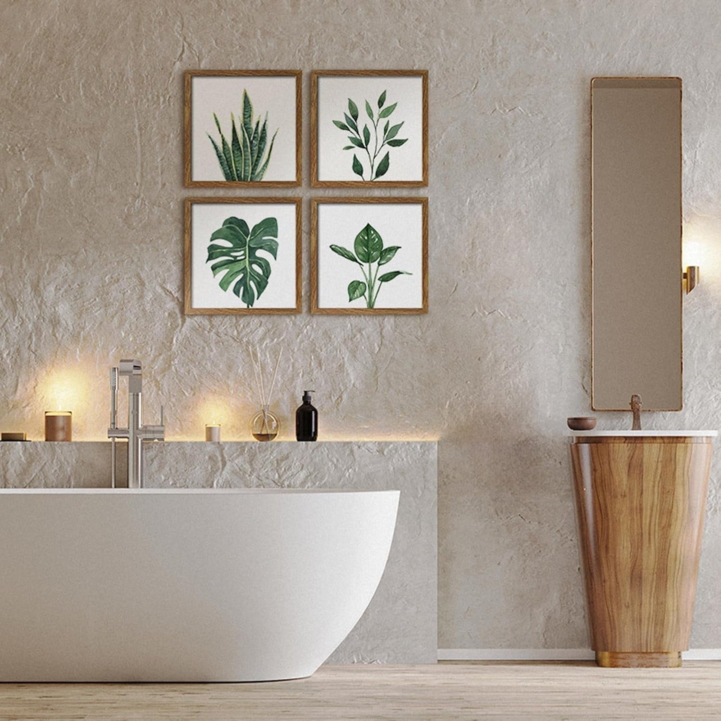 Botanical Framed Wall Art Set of 4 10x10 Walnut Frames