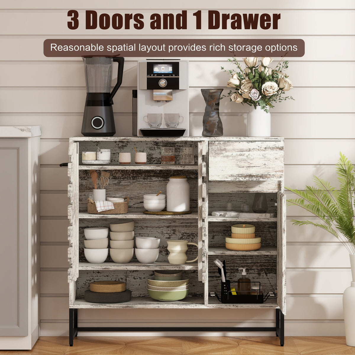 44.3" Farmhouse Sideboard Cabinet with Storage