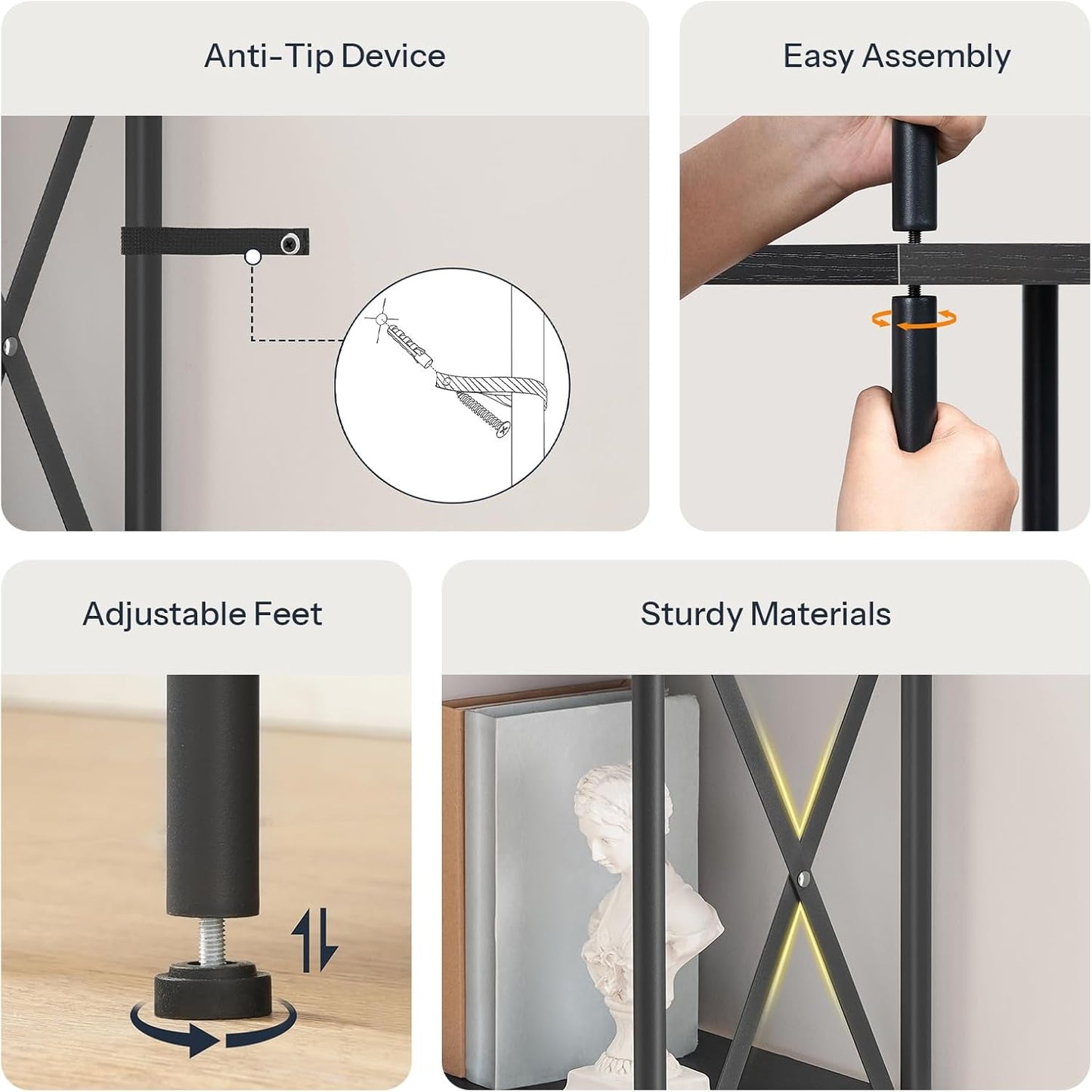 Corner Bookshelf 5 Tier L Shaped Industrial Open Display Shelf Black