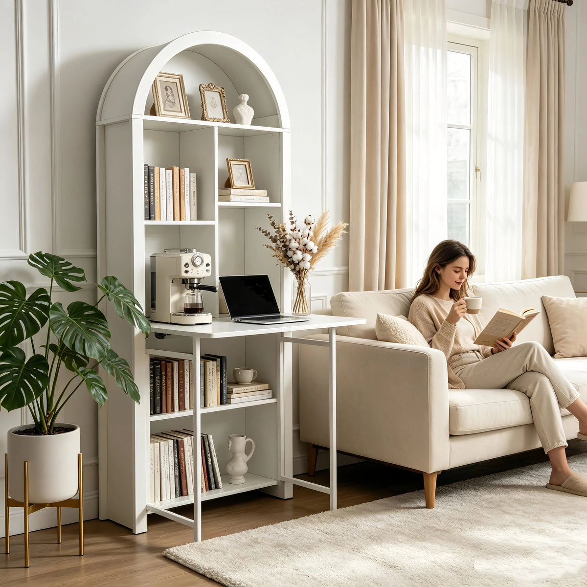 Folding Craft Desk with Storage Shelves