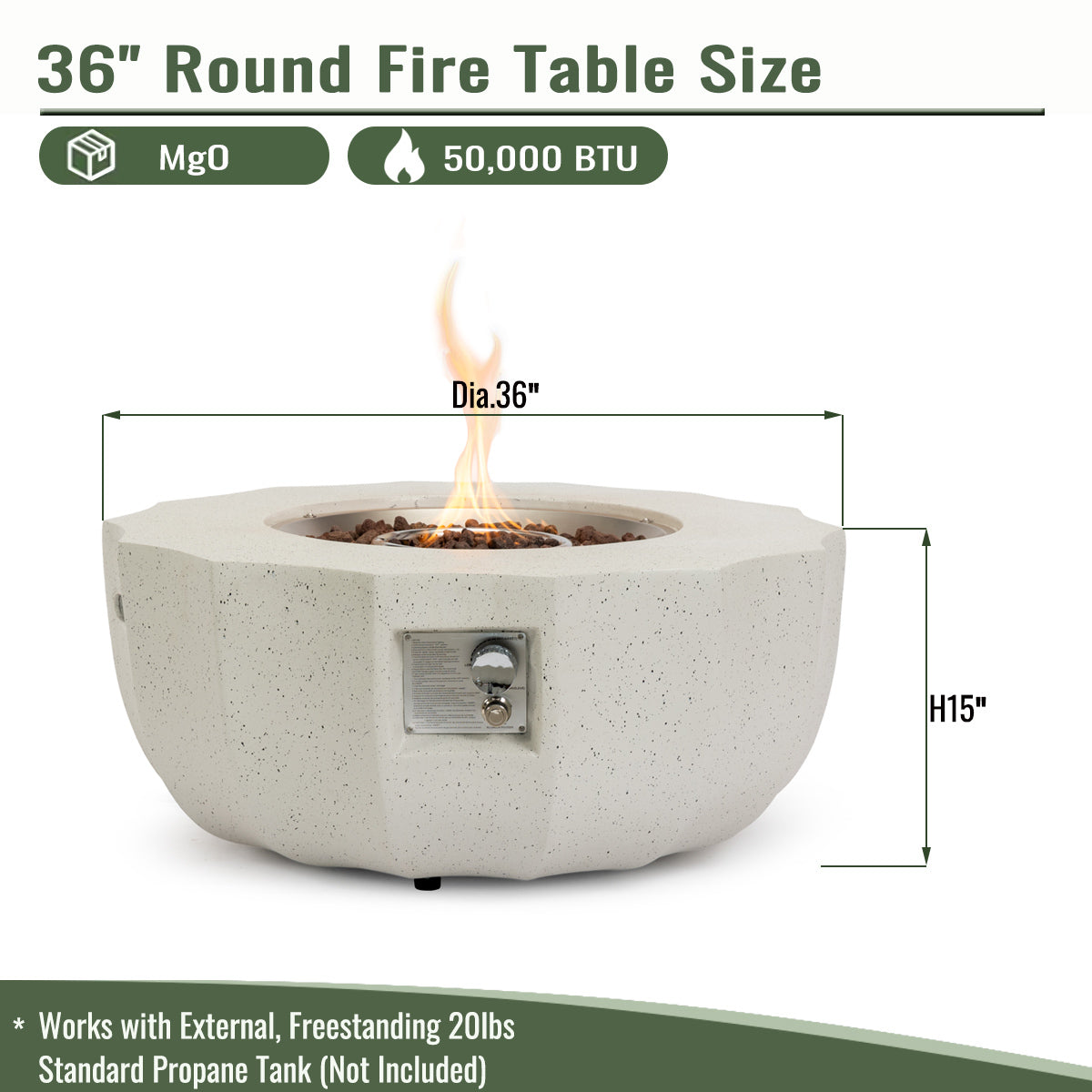 36" Propane Gas Fire Pit Table in Beige Concrete