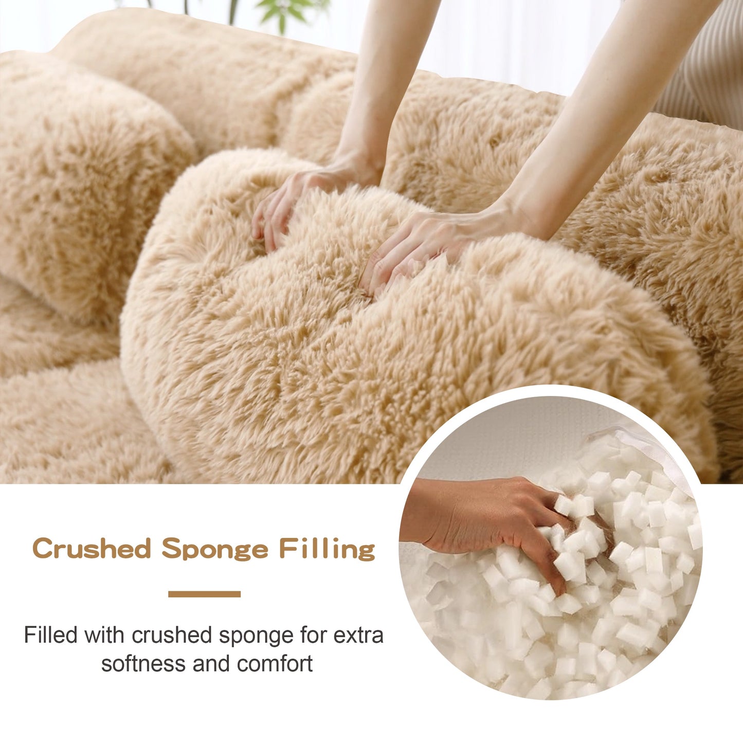 114" Soft And Fluffy Plush Fabric Modular Sectional Sofa
