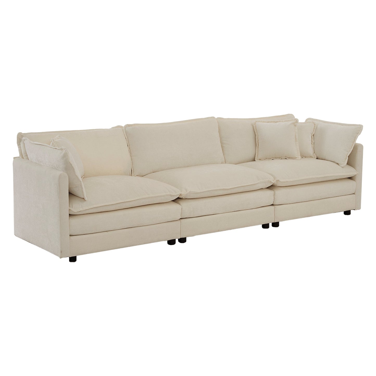 Mid-Century Modern Couch 3-Seater Sofa with Pillows