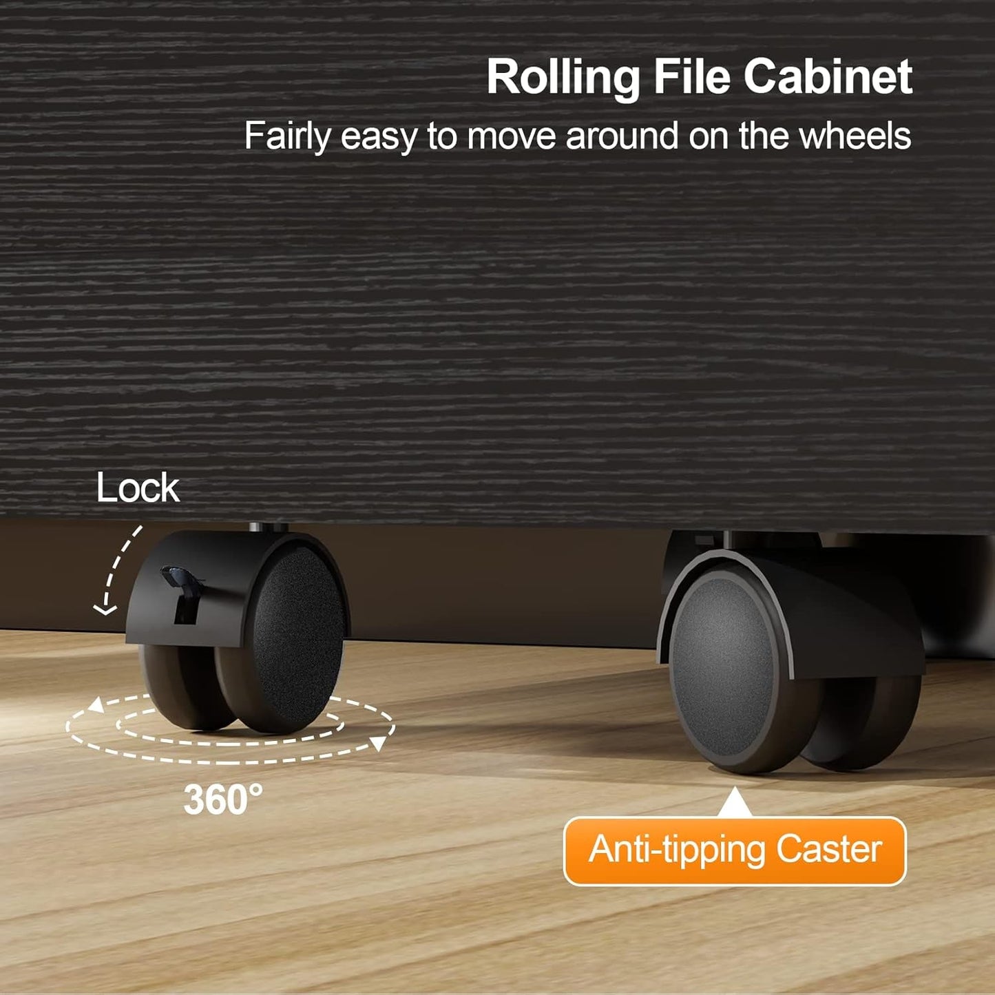 2 Drawer Rolling File Cabinet With Lock For Letter Size Folders Under Desk Black