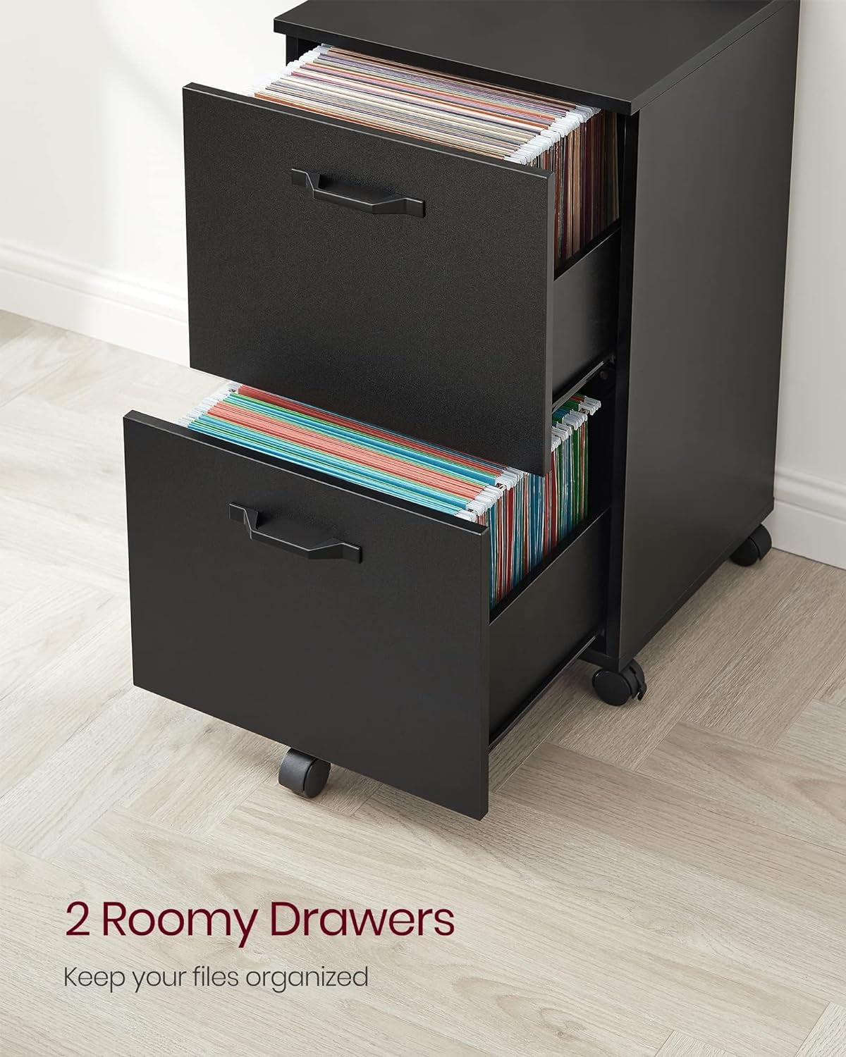 2-Drawer File Cabinet Matte Black For Home Office And Printer Stand Fits A4 And Letter Files