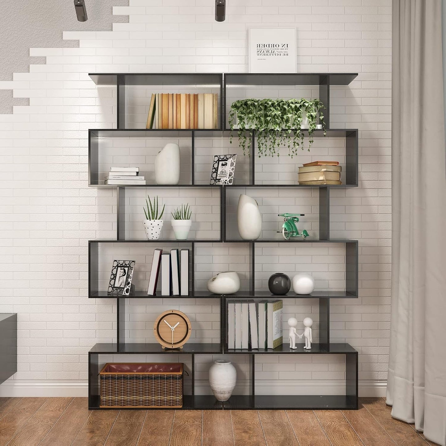 6 Tier S Shaped Bookshelf Freestanding Modern Display