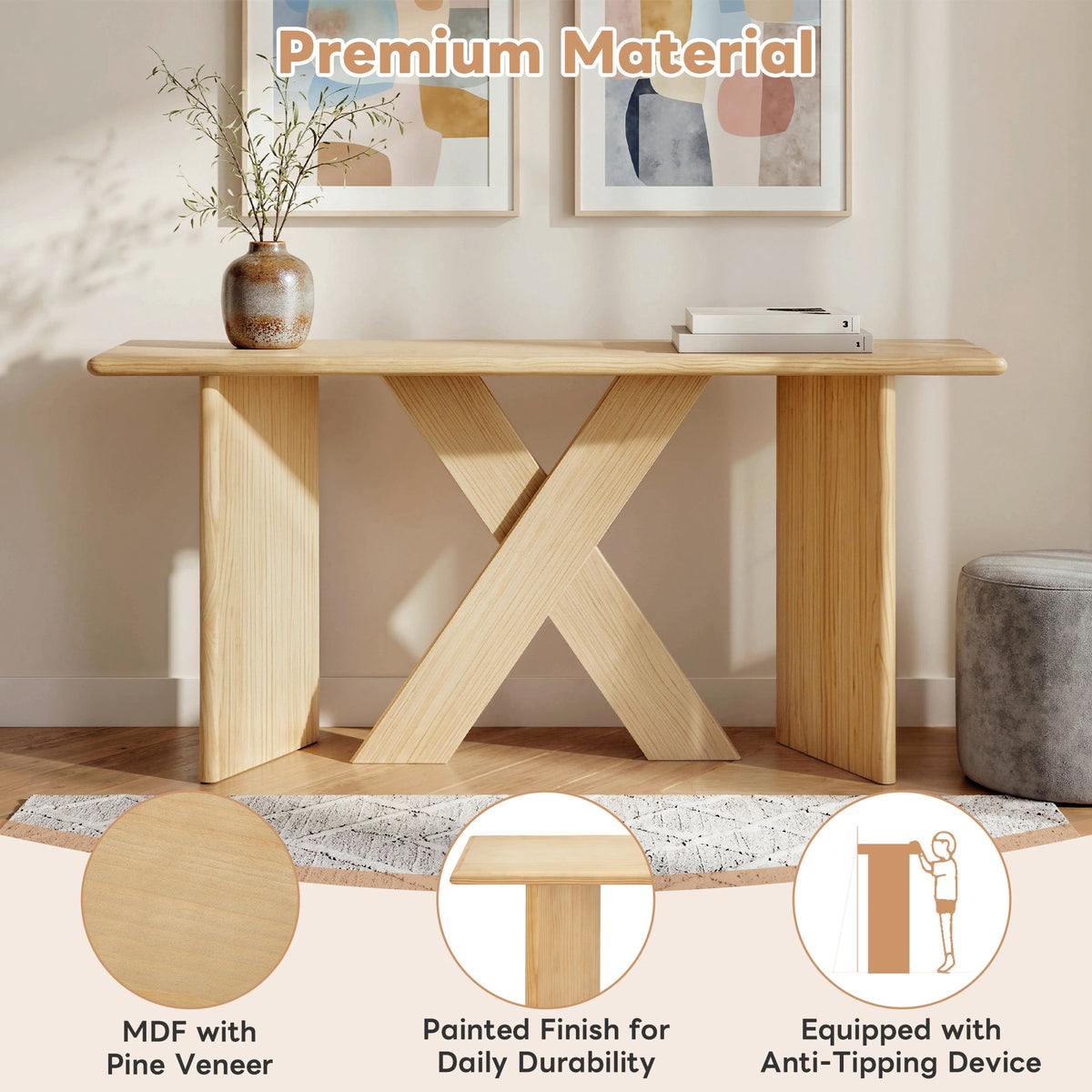 60.25" Minimalist Modern X-Frame Console Table