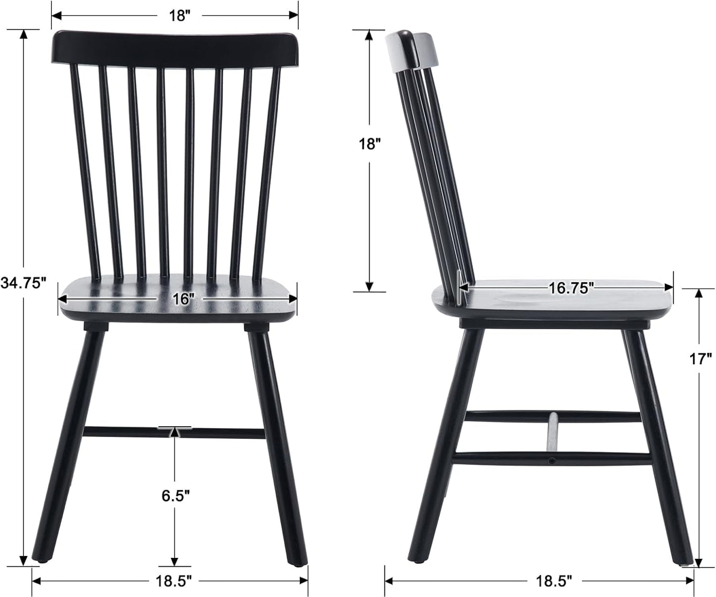Windsor Spindle Back Dining Chair Armless Black Wood