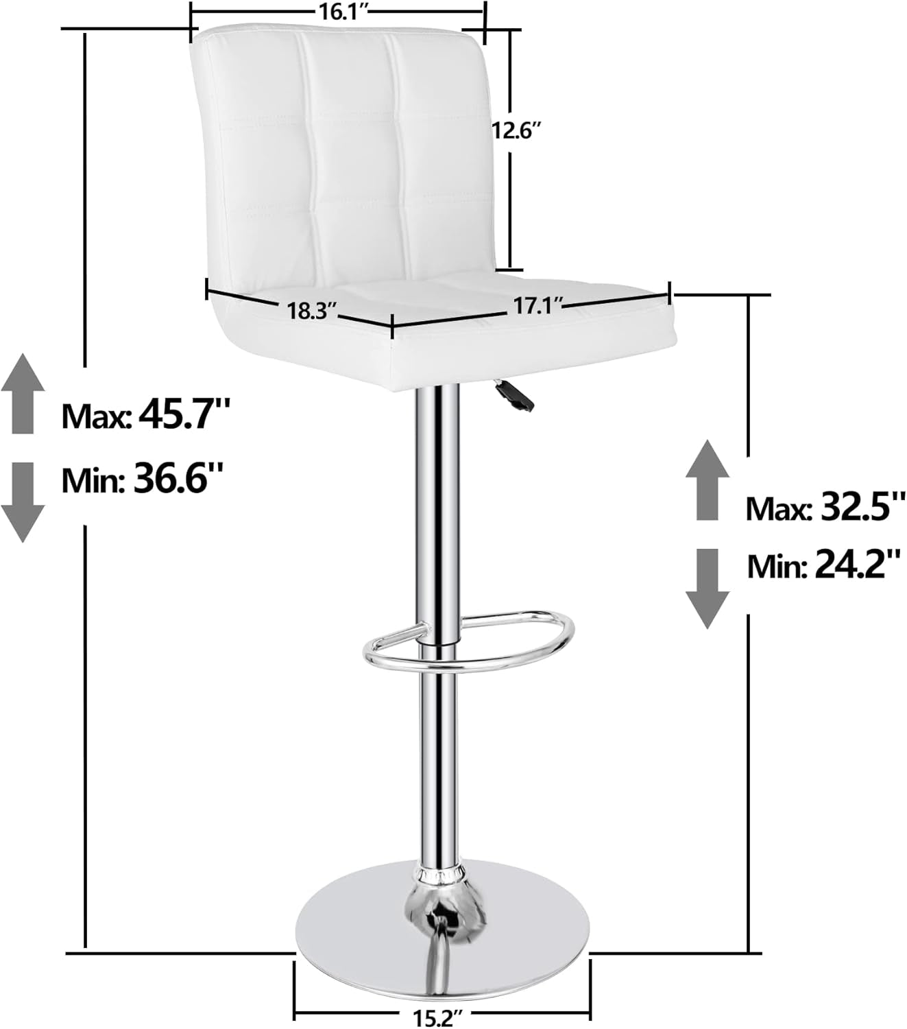X Large White Adjustable Counter Height Bar Stools Swivel 4 Pack