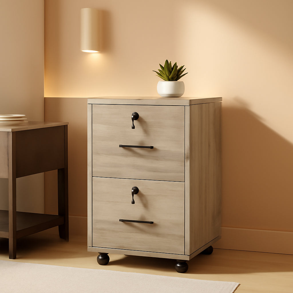 Rolling File Cabinet With Lock And Two Drawers For Letter Files